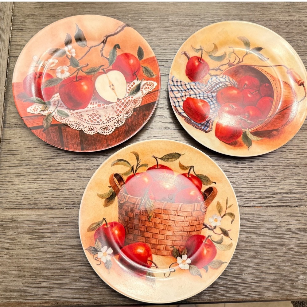 3 Red Apple Decorative Wall Plates 7.5 Inch Rustic Farmhouse Country Decor 1980s
